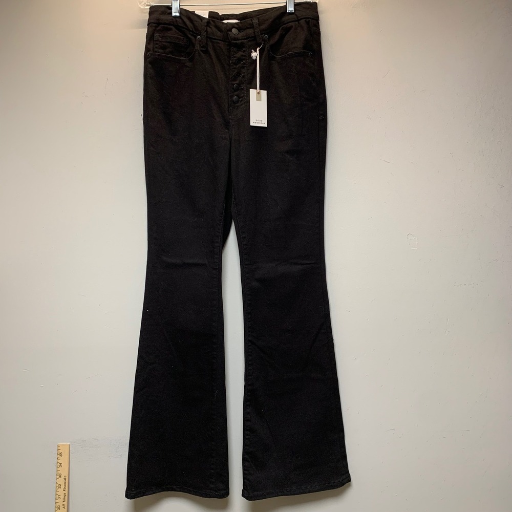 Good American Good Legs Flare Jeans Womens 15 Black NWT Button Fly GLFEB47SBT